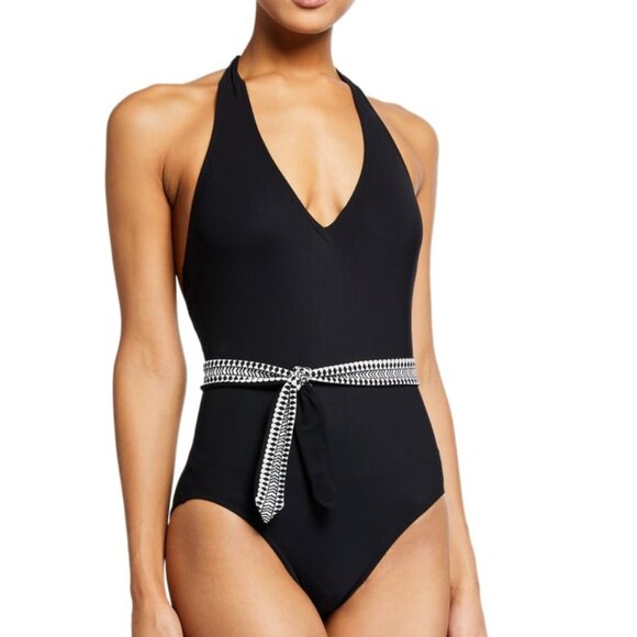 Lemlem Sofia Deep V Belted One Piece in Black Size XS - Picture 1 of 5